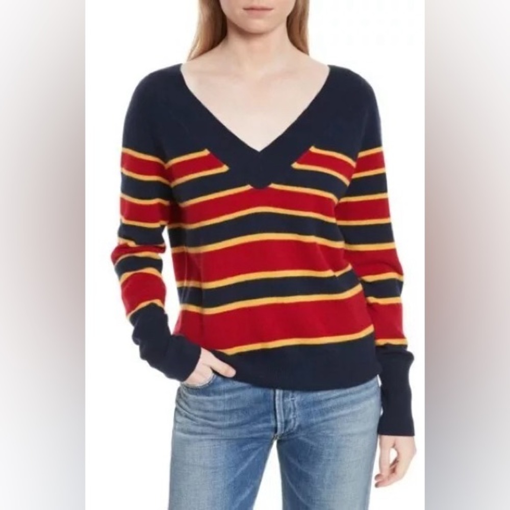 Equipment Navy and Red Striped Sweater